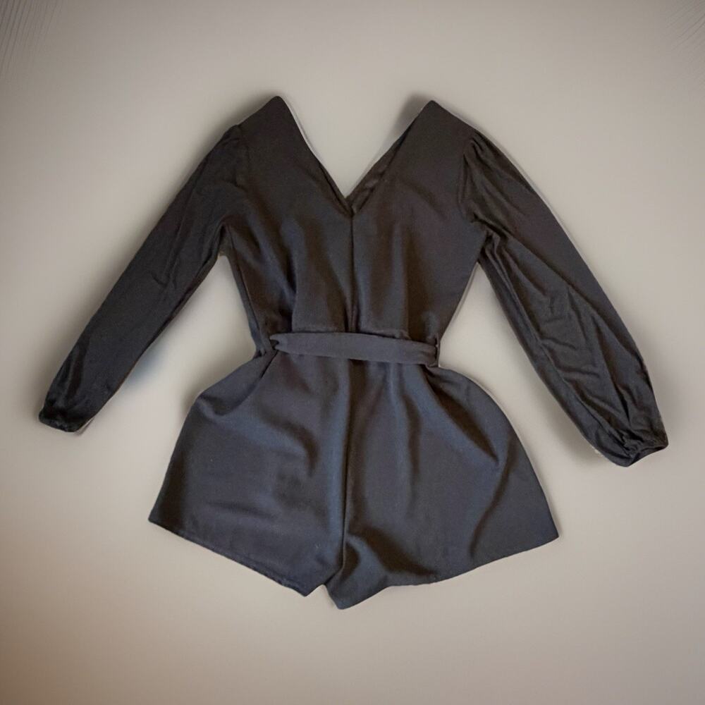 Vintage Y2K Justify Deep Plunge Shorts Romper Sheer Sleeve Goth Boho Size L - Picture 3 of 13